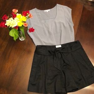 Black linen tie-waist dress shorts